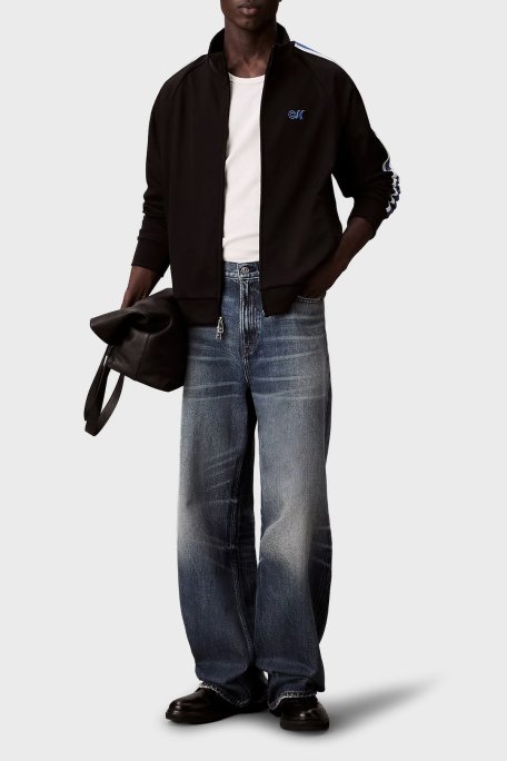 Calvin Klein Logolu Şerit Detaylı Relaxed Fit Dik Yaka LV04RC231GUB1 Erkek Sweat LV04RC231G UB1 SİYAH - Calvin Klein (1)