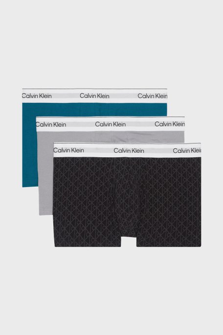 Calvin Klein Logolu Streç Pamuklu 3 Pack LV00NB45652VI Erkek Boxer LV00NB4565 2VI Gri-Siyah-Petrol - Calvin Klein