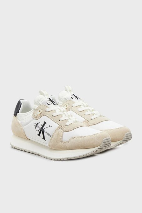 Calvin Klein Logolu Süet Detaylı Sneaker YW0YW0084003A Bayan Ayakkabı YW0YW00840 03A Beyaz-Krem - Calvin Klein (1)
