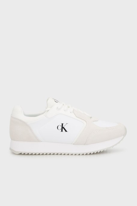 Calvin Klein Logolu Süet Detaylı Sneaker YW0YW0164402Z Bayan Ayakkabı YW0YW01644 02Z BEYAZ-BEJ - Calvin Klein