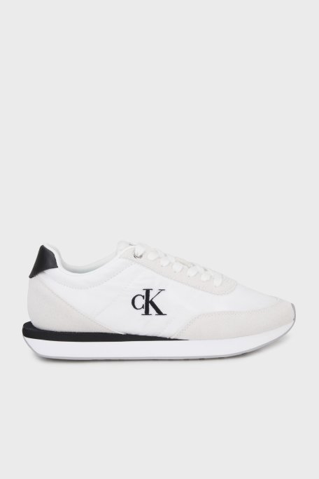 Calvin Klein Logolu Süet Detaylı Sneaker YW0YW0199001W Bayan Ayakkabı YW0YW01990 01W BEYAZ - Calvin Klein