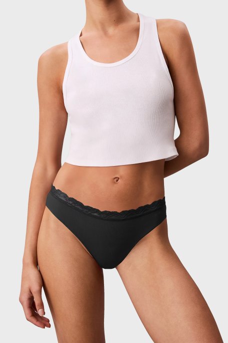 Calvin Klein Logolu Tanga 3 Pack LV00QD53003VQ Bayan Külot LV00QD5300 3VQ Pudra-Siyah-Pembe - Calvin Klein (1)