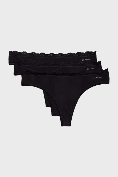 Calvin Klein Logolu Tanga 3 Pack LV00QD5300UB1 Bayan Külot LV00QD5300 UB1 SİYAH - Calvin Klein