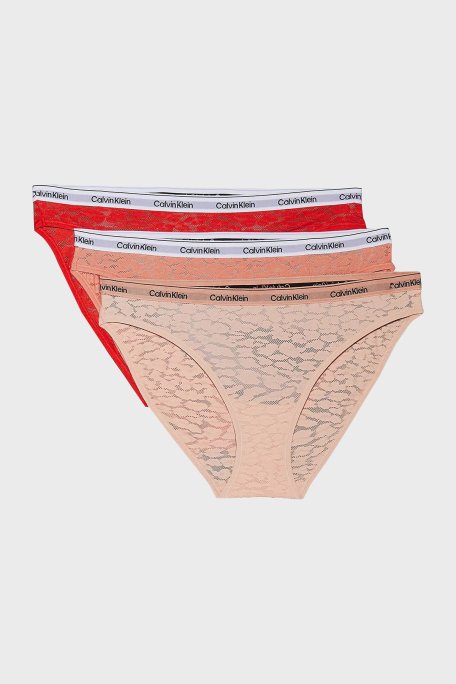Calvin Klein Logolu Yarı Şeffaf Tanga 3 Pack 000QD5069EW5R Bayan Külot 000QD5069E W5R Pudra-Pembe-Kırmızı - Calvin Klein