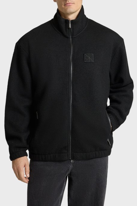 Calvin Klein Logolu Yün Karışımlı Oversize Dik Yaka Fermuarlı LV04LD218GUB1 Erkek Ceket LV04LD218G UB1 SİYAH - Calvin Klein (1)
