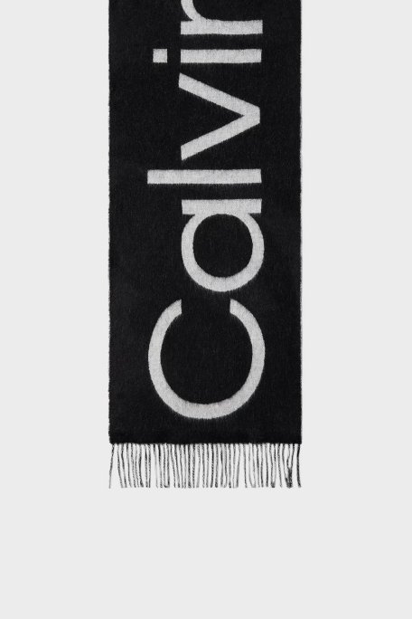 Calvin Klein Logolu Yünlü LV04D8026GUB1 Erkek Atkı LV04D8026G UB1 SİYAH - Calvin Klein