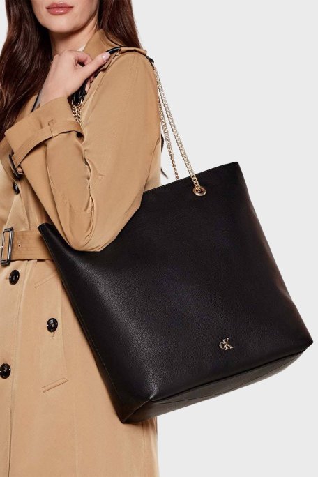 Calvin Klein Logolu Zincir Askılı Tote LV04F3204GUB1 Bayan Çanta LV04F3204G UB1 SİYAH - Calvin Klein (1)