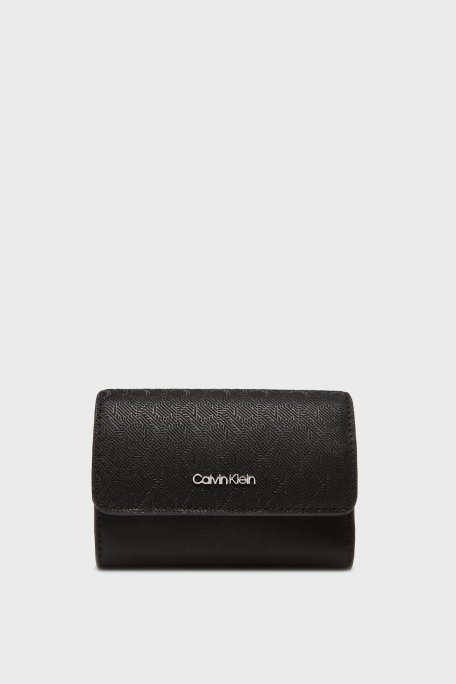 Calvin Klein Monogram Logo Baskılı Fermuarlı LV04F1038GUB1 Bayan Cüzdan LV04F1038G UB1 SİYAH - Calvin Klein