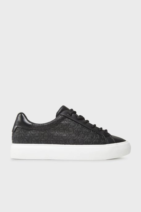 Calvin Klein Monogram Logo Baskılı Kalın Taban Sneaker HW0HW02573BEH Bayan Ayakkabı HW0HW02573 BEH SİYAH - Calvin Klein