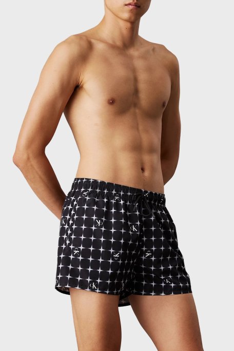 Calvin Klein Monogram Logo Baskılı Regular Fit Normal Bel KM0KM011720GO Erkek Mayo Short KM0KM01172 0GO SİYAH-BEYAZ - Calvin Klein