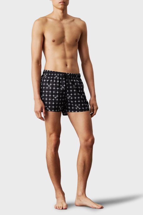 Calvin Klein Monogram Logo Baskılı Regular Fit Normal Bel KM0KM011720GO Erkek Mayo Short KM0KM01172 0GO SİYAH-BEYAZ - Calvin Klein (1)