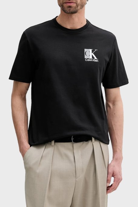 Calvin Klein Ön ve Arka Logo Baskılı Pamuklu Regular Fit LV04RC853GUB1 Erkek T Shirt LV04RC853G UB1 SİYAH - Calvin Klein