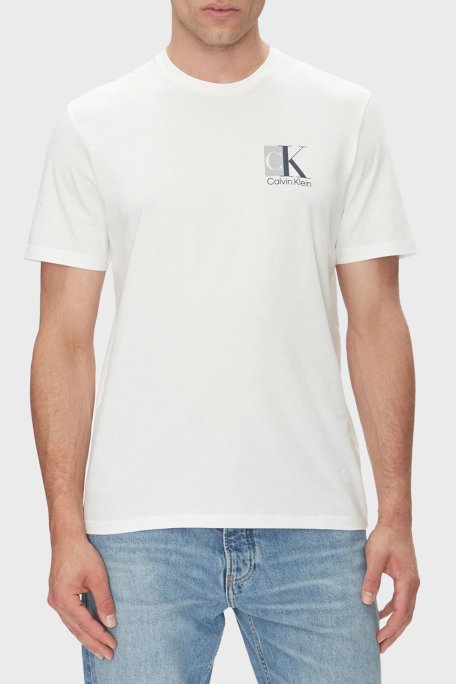 Calvin Klein Ön ve Arka Logo Baskılı Pamuklu Regular Fit LV04RC853GYAF Erkek T Shirt LV04RC853G YAF BEYAZ - Calvin Klein