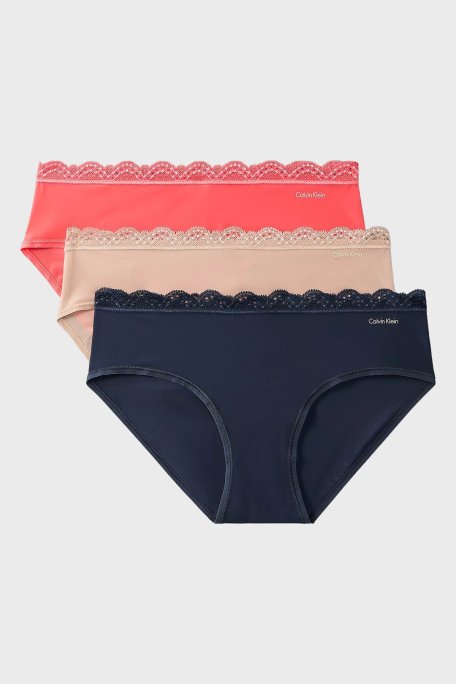 Calvin Klein Orta Bel Dantelli 3 Pack LV00QD5302WAS Bayan Külot LV00QD5302 WAS Lacivert-Pudra-Mercan - Calvin Klein