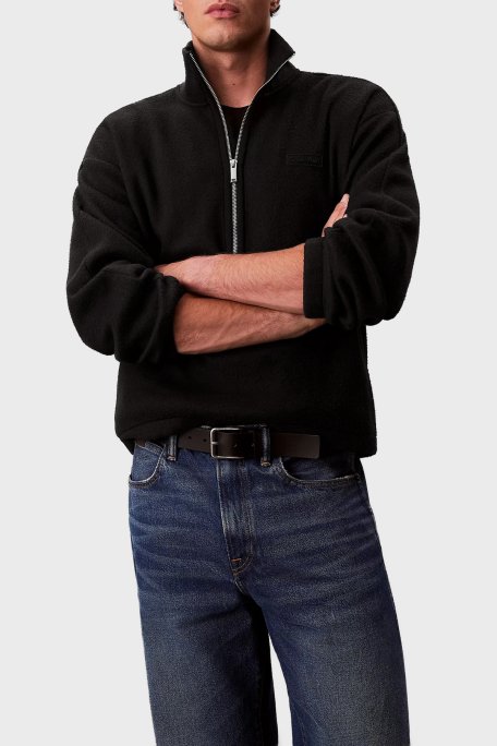 Calvin Klein Oversize Fit Yarım Fermuarlı Dik Yaka Polar LV04RD229GUB1 Erkek Sweat LV04RD229G UB1 SİYAH - Calvin Klein