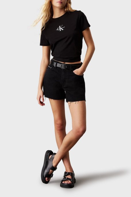 Calvin Klein Pamuk Karışımlı Mom Fit Yüksek Bel Kısa Kot J20J2251541BY Bayan Short J20J225154 1BY SİYAH - Calvin Klein (1)