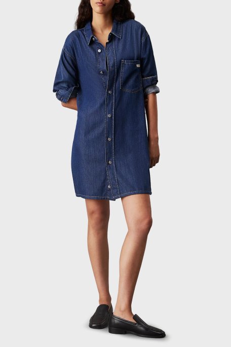 Calvin Klein Pamuk Karışımlı Regular Fit Logolu Kısa Kot J20J2250081BY Bayan Elbise J20J225008 1BY LACİVERT - Calvin Klein