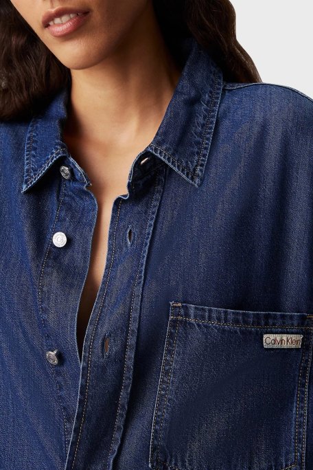 Calvin Klein Pamuk Karışımlı Regular Fit Logolu Kısa Kot J20J2250081BY Bayan Elbise J20J225008 1BY LACİVERT - Calvin Klein (1)