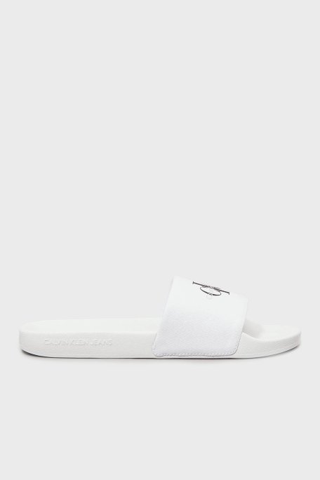 Calvin Klein Pamuk ve Kanvas Logolu YW0YW0183501W Bayan Terlik YW0YW01835 01W BEYAZ-SİYAH - Calvin Klein