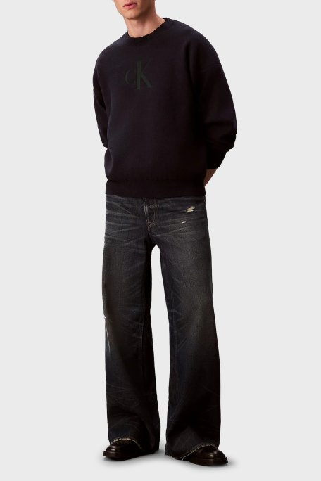 Calvin Klein Pamuk ve Kaşmir Karışımlı Relaxed Fit Logolu LV04RD305GCEF Erkek Kazak LV04RD305G CEF LACİVERT - Calvin Klein (1)