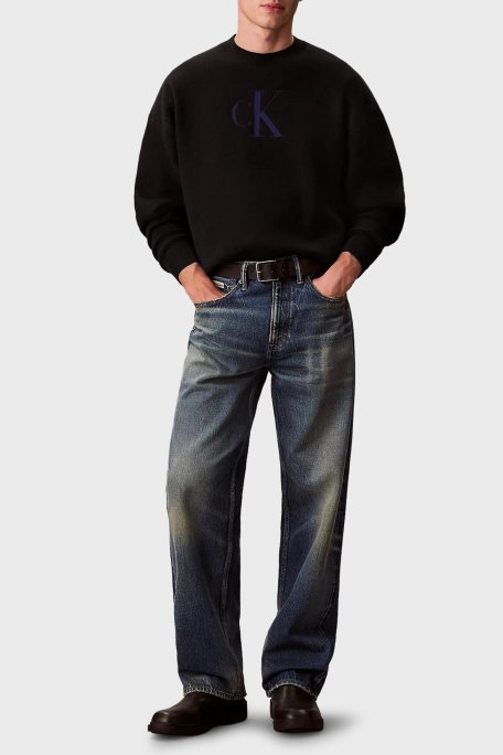 Calvin Klein Pamuk ve Kaşmir Karışımlı Relaxed Fit Logolu LV04RD305GUB1 Erkek Kazak LV04RD305G UB1 SİYAH - Calvin Klein (1)