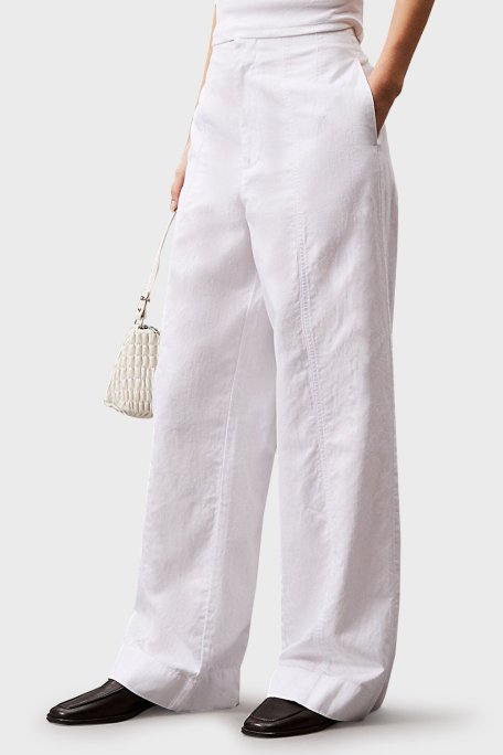 Calvin Klein Pamuk ve Keten Karışımlı Straight Fit Düz Paça J20J225340YAA Bayan Pantolon J20J225340 YAA BEYAZ - Calvin Klein