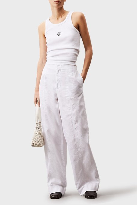 Calvin Klein Pamuk ve Keten Karışımlı Straight Fit Düz Paça J20J225340YAA Bayan Pantolon J20J225340 YAA BEYAZ - Calvin Klein (1)