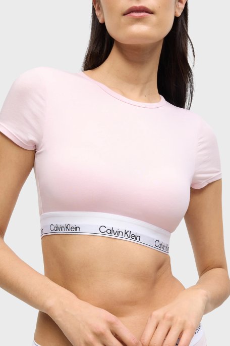 Calvin Klein Pamuk ve Modal Karışımlı Logolu Yuvarlak Yaka LV00QF84958Z6 Kadın Crop LV00QF8495 8Z6 PEMBE - Calvin Klein