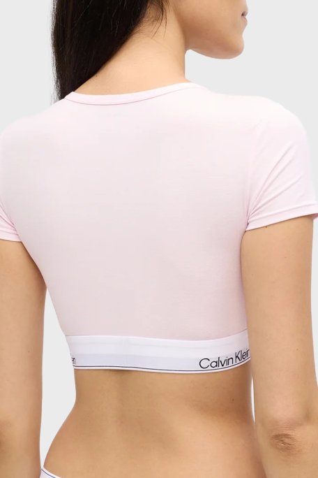 Calvin Klein Pamuk ve Modal Karışımlı Logolu Yuvarlak Yaka LV00QF84958Z6 Kadın Crop LV00QF8495 8Z6 PEMBE - Calvin Klein (1)