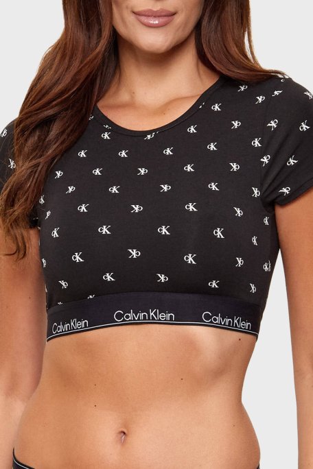 Calvin Klein Pamuk ve Modal Karışımlı Logolu Yuvarlak Yaka LV00QF8495PCS Bayan Crop LV00QF8495 PCS SİYAH - Calvin Klein