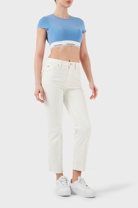 Calvin Klein Pamuk ve Modal Karışımlı Slim Fit Logolu LV00QF7213PWB Bayan Top LV00QF7213 PWB MAVİ - Calvin Klein (1)