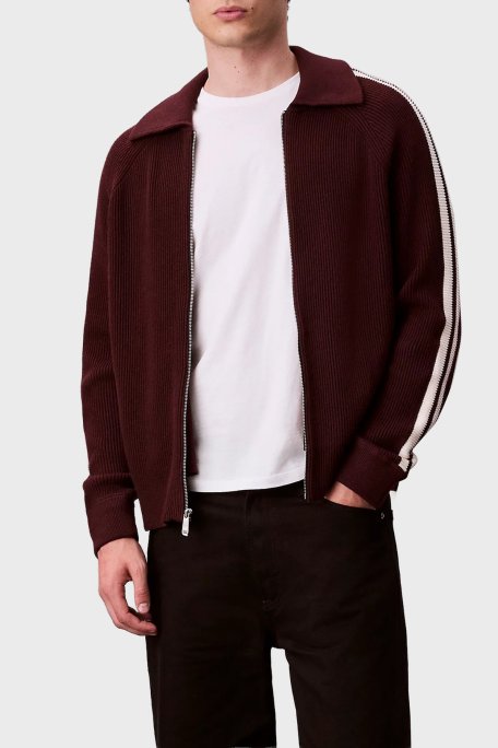 Calvin Klein Pamuk ve Yün Karışımlı Relaxed Fit Şerit Detaylı LV04RD301GGR9 Erkek Ceket LV04RD301G GR9 BORDO - Calvin Klein