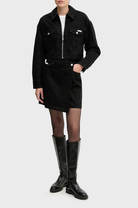 Calvin Klein Pamuklu Fitted Fit Fermuarlı Kısa LV047D779GTWM Bayan Kot Ceket LV047D779G TWM SİYAH - Calvin Klein (1)