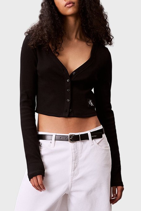 Calvin Klein Pamuklu Fitted Fit V Yaka Fitilli Kısa LV047C204GUB1 Bayan Hırka LV047C204G UB1 SİYAH - Calvin Klein