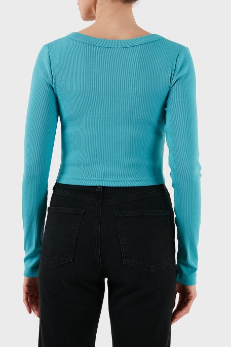 Calvin Klein Pamuklu Fitted Fit V Yaka Fitilli Kısa LV047C204GXEG Bayan Hırka LV047C204G XEG TURKUAZ - Calvin Klein (1)