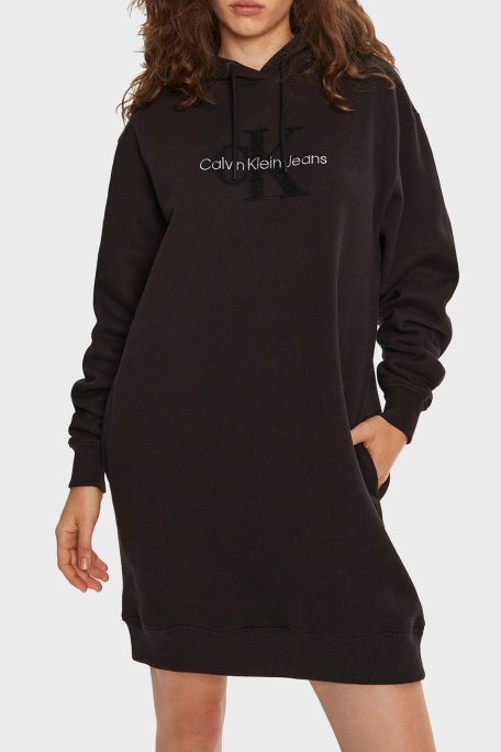 Calvin Klein Pamuklu Kapüşonlu Spor Mini J20J224685BEH Bayan Elbise J20J224685 BEH SİYAH - Calvin Klein