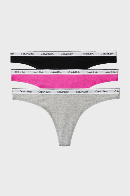 Calvin Klein Pamuklu Logolu 3 Pack LV00QD5209FQN Bayan Külot LV00QD5209 FQN Siyah-Gri-Pembe - Calvin Klein