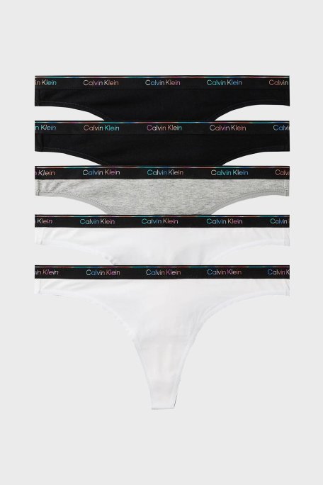 Calvin Klein Pamuklu Logolu 5 Pack LV00QD5322WBT Bayan Külot LV00QD5322 WBT SİYAH-BEYAZ-GRİ - Calvin Klein