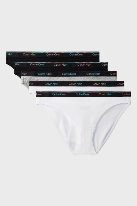 Calvin Klein Pamuklu Logolu 5 Pack LV00QD5323WBT Bayan Külot LV00QD5323 WBT SİYAH-BEYAZ-GRİ - Calvin Klein