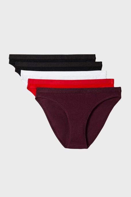 Calvin Klein Pamuklu Logolu 5 Pack LV00QD536031Y Bayan Külot LV00QD5360 31Y Beyaz-Siyah- Bordo-Kırmızı-Siy - Calvin Klein