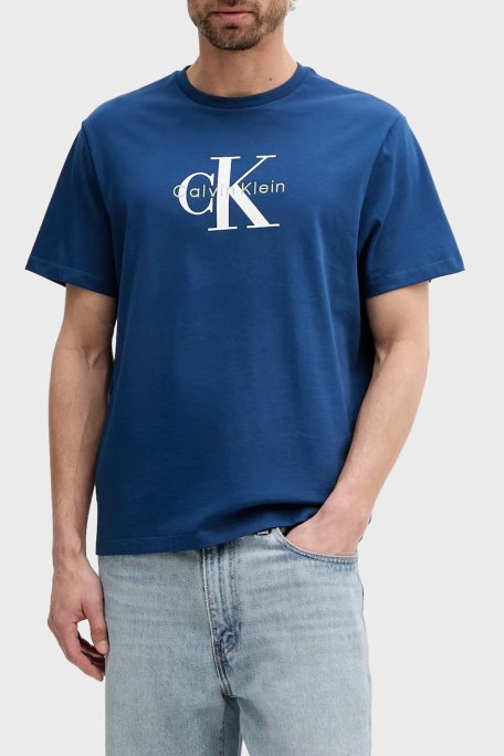 Calvin Klein Pamuklu Loose Fit Bisiklet Yaka Logolu LV04RB862GC3I Erkek T Shirt LV04RB862G C3I LACİVERT - Calvin Klein