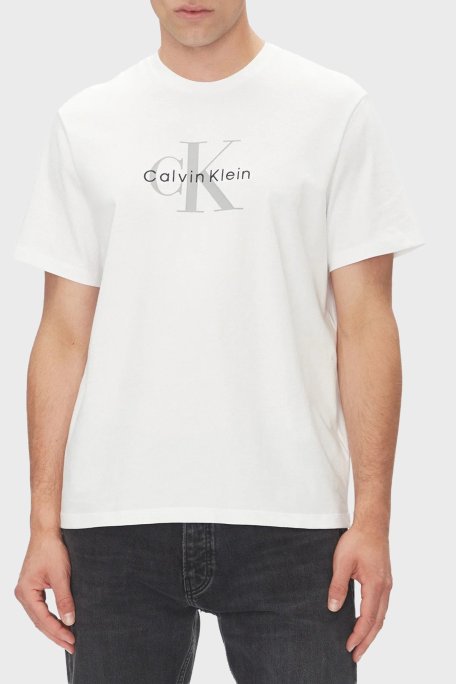 Calvin Klein Pamuklu Loose Fit Bisiklet Yaka Logolu LV04RB862GYAA Erkek T Shirt LV04RB862G YAA BEYAZ - Calvin Klein