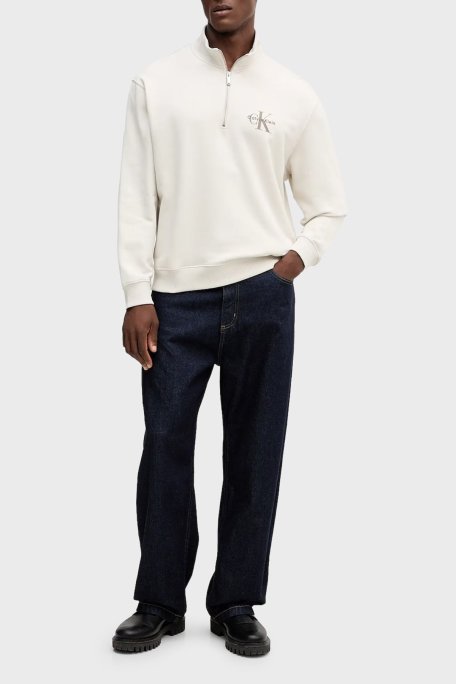 Calvin Klein Pamuklu Loose Fit Yarım Fermuarlı Dik Yaka LV04RD244G67U Erkek Sweat LV04RD244G 67U EKRU - Calvin Klein (1)