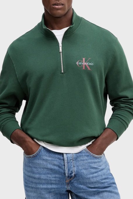Calvin Klein Pamuklu Loose Fit Yarım Fermuarlı Dik Yaka LV04RD244GLLG Erkek Sweat LV04RD244G LLG YEŞİL - Calvin Klein
