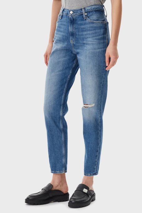 Calvin Klein Pamuklu Mom Fit Yüksek Bel Düz Paça Jeans J20J2251401A4 Bayan Kot Pantolon J20J225140 1A4 MAVİ - Calvin Klein