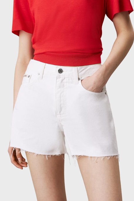 Calvin Klein Pamuklu Mom Fit Yüksek Bel Kısa Kot J20J2251531AA Bayan Short J20J225153 1AA BEYAZ - Calvin Klein