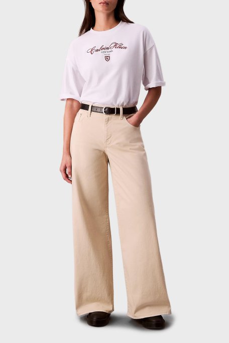 Calvin Klein Pamuklu Oversize Bisiklet Yaka Logolu LV047E232GYAA Bayan T Shirt LV047E232G YAA BEYAZ - Calvin Klein (1)