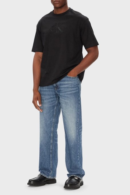 Calvin Klein Pamuklu Oversize Fit Bisiklet Yaka Logolu LV04RB295GUB1 Erkek T Shirt LV04RB295G UB1 SİYAH - Calvin Klein (1)