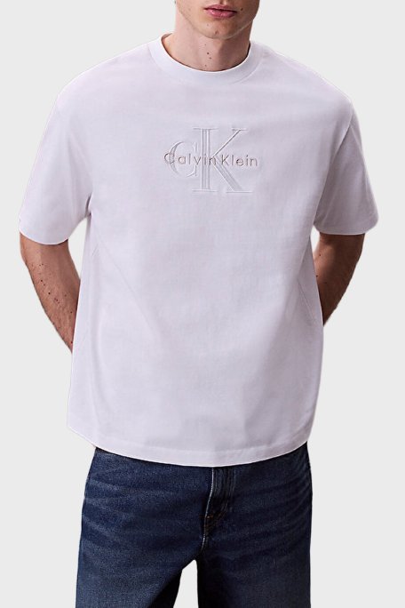 Calvin Klein Pamuklu Oversize Fit Bisiklet Yaka Logolu LV04RB295GYAA Erkek T Shirt LV04RB295G YAA BEYAZ - Calvin Klein