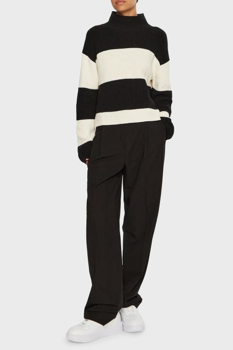 Calvin Klein Pamuklu Regular Fit Balıkçı Yaka Şeritli J20J224227YBI Bayan Kazak J20J224227 YBI SİYAH-BEYAZ - Calvin Klein (1)